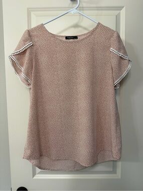 Blush Dot Flutter Sleeve Blouse